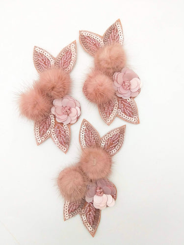 Pink Hand Embroidered Floral Applique, Beaded and Sequins Applique